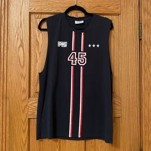 F45 Men’s Medium Coach Muscle Tank - Unisex Red White and Blue